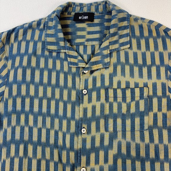 erEvan Shirt Men's L Green Japanese Fabric Geometric Pocket Made In France - Picture 4 of 16